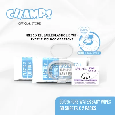 CHAMPS 99.9% PURE WATER BABY WIPES 60S x 2 PACKS FG-CP4023 Expiring 11 Mar 2027