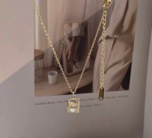 good 999 18K gold titanium steel Fashionable geometric square Zircon LOVE Necklace N8039