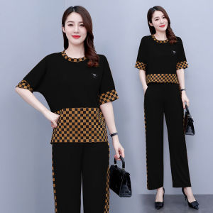 2024 Fashion Womens Suit Korean Style Summer Two-piece Sets New Large Size Wide-leg Pants + Tops Casual Sets