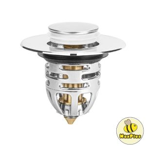 MaxPlus Universal Bathroom Sink Drain Stopper Brass Pop-Up Sink Drain Filter(Silver)