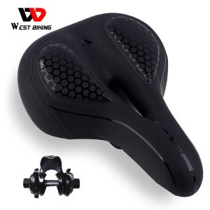 West Biking MTB Bicycle Saddle Thicken Wide Comfortable Mountain Bike Seat With Waterproof Tail Light Soft Hollow Bicycle Saddle