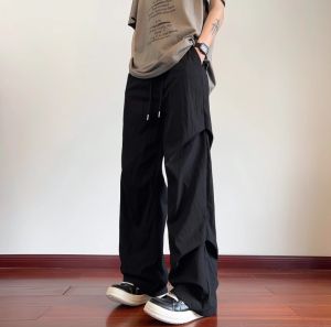 Ice Silk Paratrooper Pants Mens Summer Thin Quick-Drying Sports Summer Loose Straight Drooping Workwear Casual Trousers