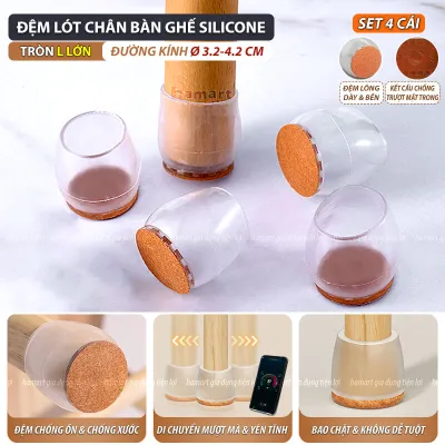 SET 4 Đệm Lót Chân Bàn Ghế Vuông Tròn Chống Ồn Hamart Bọc Chân Ghế Gỗ Silicone Chống Xước Sàn Nhà