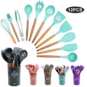 SPATULA SILIKON SET 11IN1+WADAH / Alat Masak Silikon Tahan Panas / KITCHEN TOOLS SET 11IN1