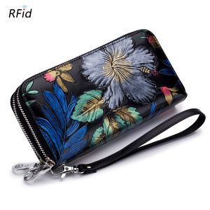 Royal Bagger Long Wallets For Women Genuine Cow Leather RFID Blocking Fashion Clutch Bags Ladies Phone Pocket Card Holder Double Zipper Purses