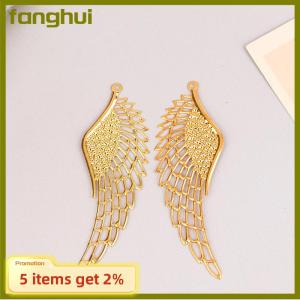 fanghui 10ชิ้นสีทอง เงิน ทองสัมฤทธิ์แบบเส้นลาย wraps จี้รูปปีกนางฟ้างานฝีมือโลหะสำหรับ DIY Headwear เครื่องประดับทำเครื่องประดับ
