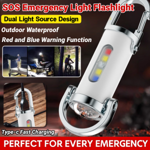 🔦3-In-1 Flashlight🔦SOS Emergency Light Flashlight Outdoor Waterproof Portable Keychain Flashlight USB Rechargeable SOS应急灯手电筒