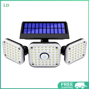 COD [Free Shipping] 112 LED Solar Outdoor Flood Light with Motion Detection 3 Heads for Garden Yard Garage 6000K Bright White