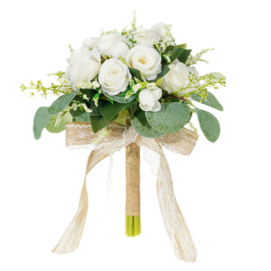 ช่อดอกไม้งานแต่งดอกกุหลาบสีขาวโรแมนติกสง่างามดอกไม้เพื่อนเจ้าสาวสำหรับของประดับงานแต่งงาน