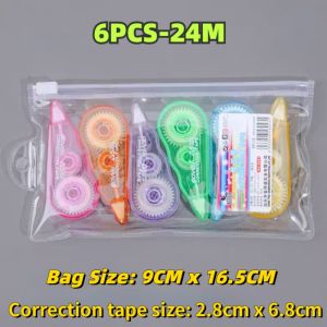 6Pcs Transparent Candy Color Correction Tape Set 24M Correction Supplies Stationery School Supplies