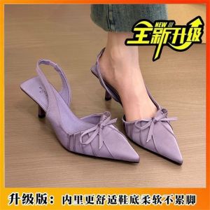 [Free Shipping] Pointed-Toe Bowknot Flats Spring/Summer Collection Stylish And Unique High-Heeled Shoes Closed-Toe Sandals New Shoe Designs