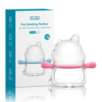 Dr.isla Teether For Baby BPA Free Silicone Dinosaur Teether Blue Pink with Storage YJ15