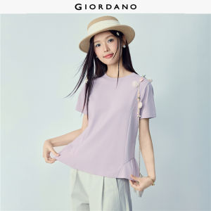 Giordano Beau Monde Women Seamed gathers detail crewneck short sleeve tee Free Shipping 13326512