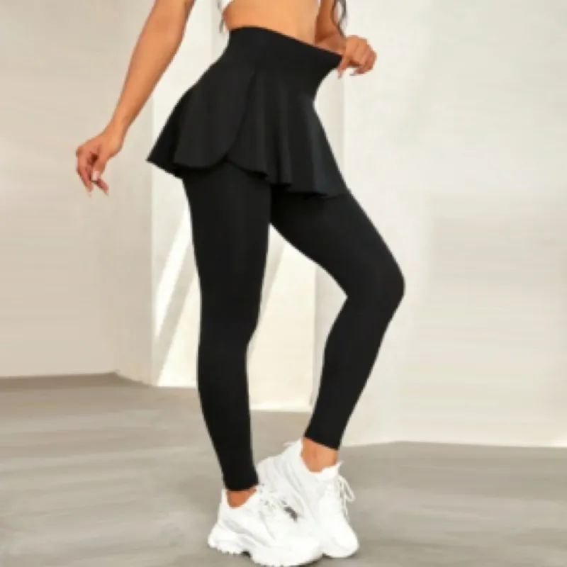 Soft Leggings Women Gym Yoga Pants With Skirt Fitness Female Full Length  Leggings Tennis Skorts High Waisted Sports Tights XXL - AliExpress
