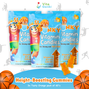 VitaGenki Slam Dunky 180 Vitamin Candy Gummies (3-Pack) | Height Supplement | Max Growth Blend with Vitamin D K3 & Calcium