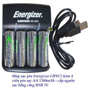 Bộ máy Sạc Pin AA- AAA kèm 4 viên pin sạc AA 1300 mAh/2000 mAh/pin 2a ENERGIZER CHVC5