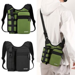 LANGJ อุปกรณ์อเนกประสงค์ กระเป๋าสะพายไหล่อ็อกซ์ฟอร์ด กันน้ำกันน้ำได้ ทนต่อการสึกหรอ กระเป๋าคาดอกสำหรับขับขี่ สวน/กระเป๋าเครื่องมือทำงาน เบามาก กระเป๋าเอกสารแบบพกพา ชาย/หญิง