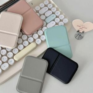 Folding Mini Makeup Mirrors PU Leather Vanity Mirror with Desktop Standing Personal Portable Travel Mirror