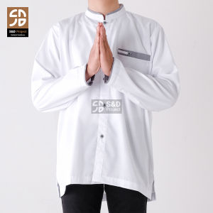 S&D PROJECT Baju Koko Muslim Bahan Toyobo Warna Putih S-XL Untuk Pria Dewasa Lengan Panjang