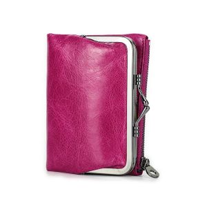 ContactS Genuine Leather Wallet Women Small Metal Frame Purse Ladies Hasp and Zipper Coin Pocket Credit Card Holder2026