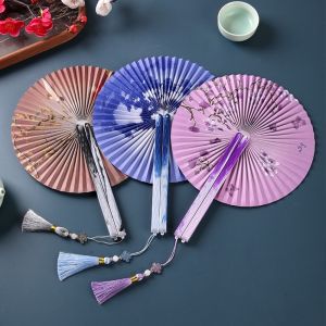 DJRGS with Tassel Round Folding Hand Fan Shell-Shaped ic Plastic Handle Chinese-Style Shell Fan Gentle Design Paper Retro Handheld Fan Home Decoration