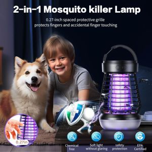 Portable 2000V UV Mosquito Killer Lamp with SOS Emergency Light and Easy-Clean Grid Design for Camping and Outdoor Safety