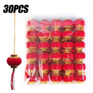 【On Sale】30Pcs Mini Flocking Red Lanterns Chinese New Year Lantern DIY Chinese Plastic Lanterns Wedding Decorations New Year Decor