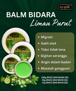 BIDARA ASSYIFA BALM BIDARA LIMAU PURUT LENGUH SAKIT KEPALA BUANG ANGIN DALAM BADAN BIDARA ASSYIFA HQ MIGRAIN BIDARA AS SYIFA BIDARA AS-SYIFA LULUS KKM NOT221205216K