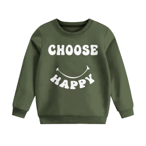 Sweater Crewneck Motif Anak Laki-Laki Perempuan Warna Army | Choose Happy