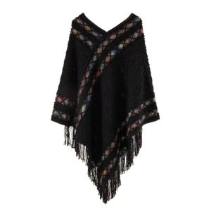 GENENIC Printing Ethnic Style Scarf Rhombic Stripe Knitted Cape Elegant Bohemia Imitation Cashmere Shawl Women
