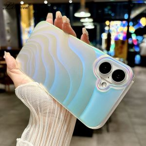 Aurora Gradient Water Ripple Case for iPhone 16 15 14 Pro Max Plus 11 12 13 Laser Colorful Shockproof Acrylic Cover for 16Pro