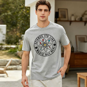 SCIENCE ITS LIKE MAGIC BUT REAL Summer Men Cotton Crew Neck Tshirts Atom Model Lab Bottle Graphic Science Lover Daily Casual Tee