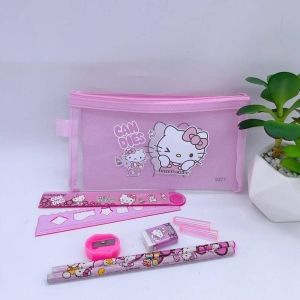 7pcs/set Kawaii Sanrio Kuromi My Melody Cinnamoroll Stationery Set Gel Pencil Folding Ruler Eraser Pencil Children Stationery School Supplies Boys Girls Gift