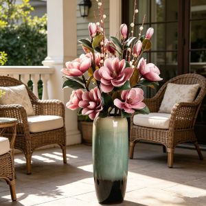 37.8″ Real Touch Magnolia 3Pcs Modern Tall Artificial Flowers for Vase Arrangement Photo Props Home Hotel Shop & Wedding Decor