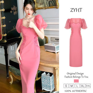 Zyht của phụ nữ ăn mặc váy màu hồng Đầm ôm váy thêu Đầm công sở lxury Dresses ĐẦM CƯỚI attendance Dresses VÁY DỰ TIỆC váy dạ hội