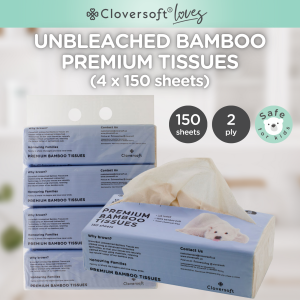 ❤️Cloversoft Official Unbleached Bamboo Facial Tissues 2 Ply [Bundle of 4 packs x 150 sheets]