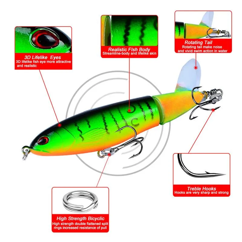 Whopper Popper Fishing Lure Artificial Bait Hard Soft Rotating