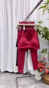 AE Women’s外贸 yoga set: padded push-up bra backless sports bra and high-waisted quick-drying workout leggings.