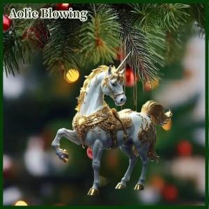 Aolie 2D Acrylic Horse Car Rearview Mirror Pendant Charm Christmas Tree Backpack Hanging Ornament Party New Year Decoration Hanging