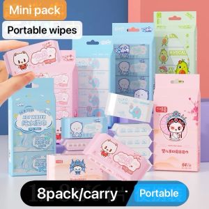 Mini Portable Wet Wipes Individual Bags Student Kids Suitable Pocket Wipes 8packs/carry Wet Cleaning Wipes