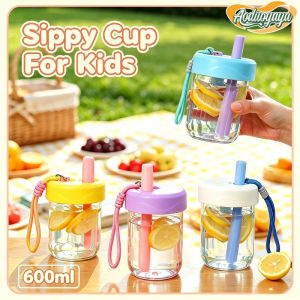 Aoduoyaya 600ml Sippy Cup Straw Carry Leakproof BPA Free Portable Carry Strap Infuser Kids School Gym