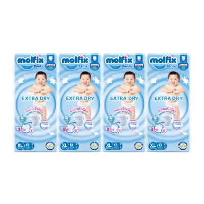 (ครึ่งลังx4ห่อ) Molfix Extra Dry ผ้าอ้อมเด็ก โมลฟิกซ์ ผ้าอ้อมสำเร็จรูป แบบกางเกง (ไซส์ S-2XL) แพมเพิสเด็ก ผ้าอ้อมเด็กแรกเกิด แพมเพิส Baby Diapers