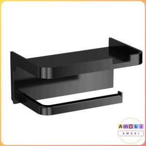 Amoki【Ready in Stock】 Wall-Mounted Bathroom Tissue Holder Punch-free Plastic Household Storage Rack Supplies