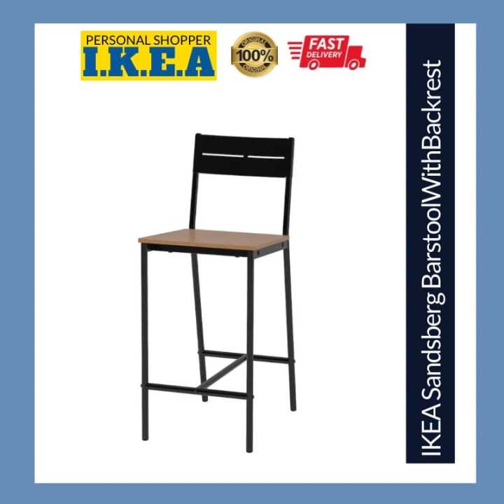 IKEA Sandsberg Barstool Bar Stool With Backrest Back Rest 63cm Black