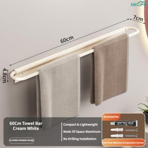 [OKLIFE. SG]Cream Color Punch Free Towel Rack Wall Mount Towel Holder Bathroom Slipper Organizer Storage Bar
