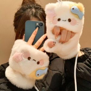 Fashion Winter Five Finger Gloves Plush Warm Cold-proof Gloves Women Outdoors Cycling Thickened Cold-proof Gloves 