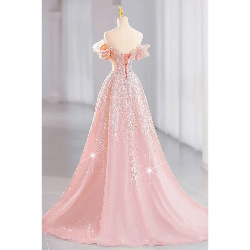 EAGLELY 2025 Fantasy Princess Pink Evening Dress Female High End