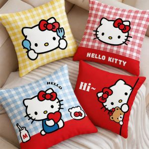 Sanrio Hello Kitty Cushion Cover Plaid Throw Pillow Cover Girly Nap Pillow Birthday Gift,dreamo
