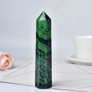 13cm Natural Crystal Red and Green Gemstone Ore Raw Stone Single Pointed Hexagonal Prism Polishing Energy Column Large Healing Stone Decorative Accessories