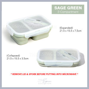 ESPACE FRANC Bento Foldable Lunch box 2-Compartment Collapsible Silicone Food Container Microwave-Safe BPA-Free Food Storage Box